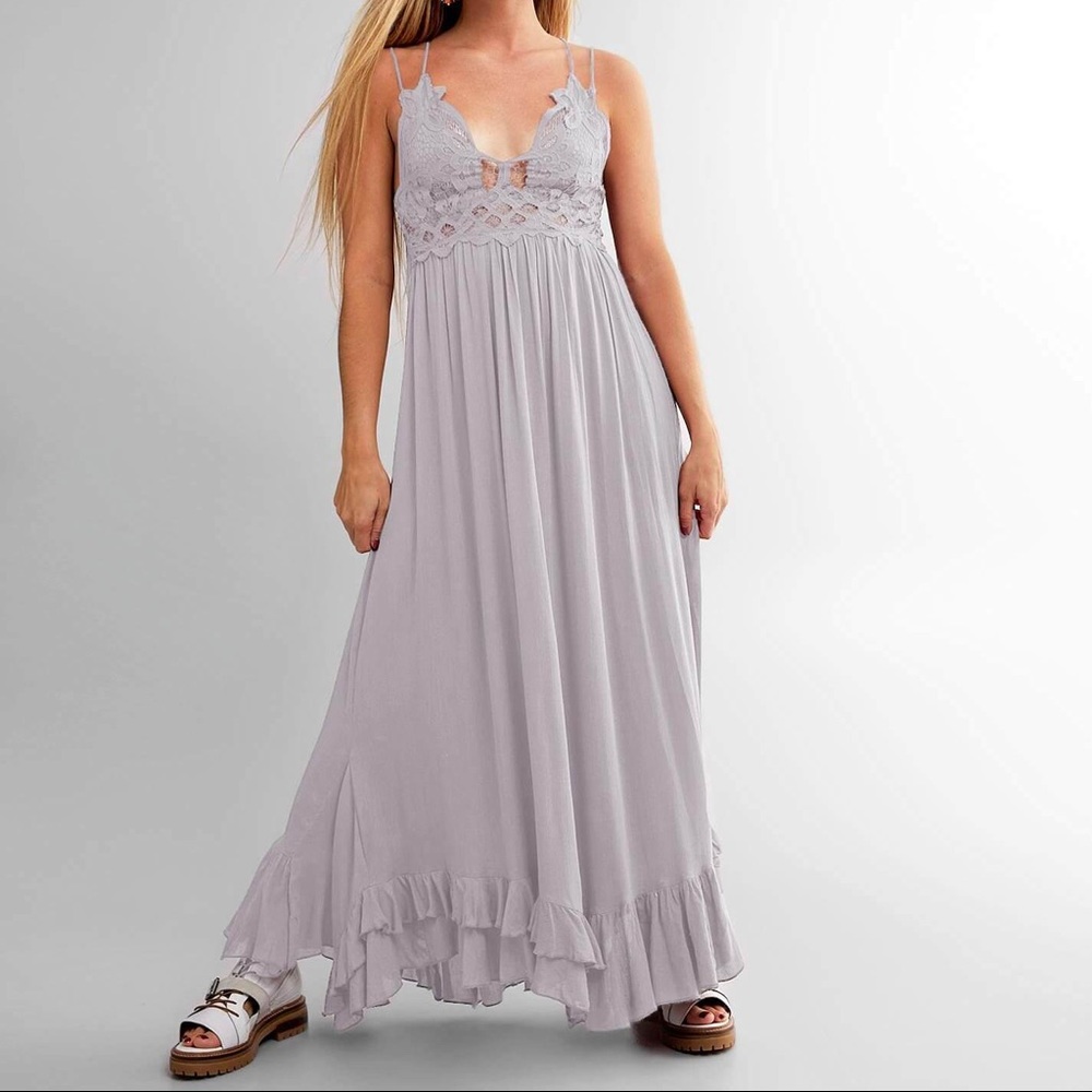 Free People FP One Gray Lilac Purple Adella Slip Maxi Long Dress Gown Large
